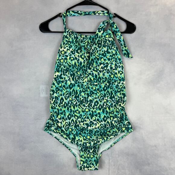 Serra One Piece Green Leopard Print Keyhole Swimsuit Large - Picture 1 of 9